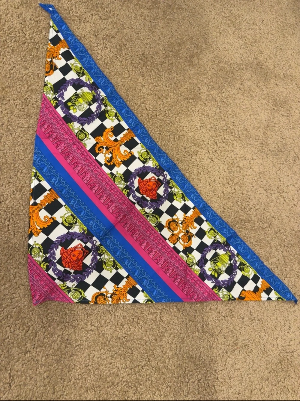 Versace Baroque Medusa Cotton Triangle Bandana Scarf Headscarf Multicolor New